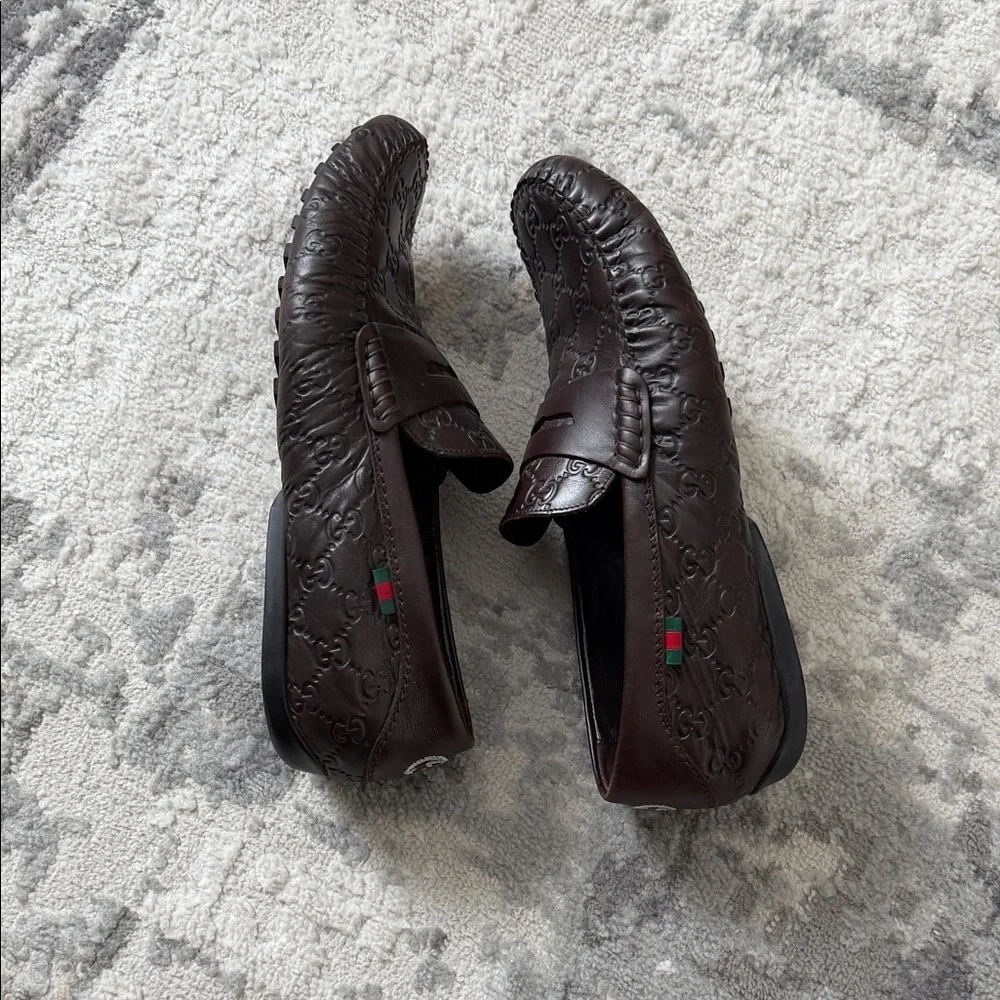 Gucci Men's Dark Brown Embossed Loafers